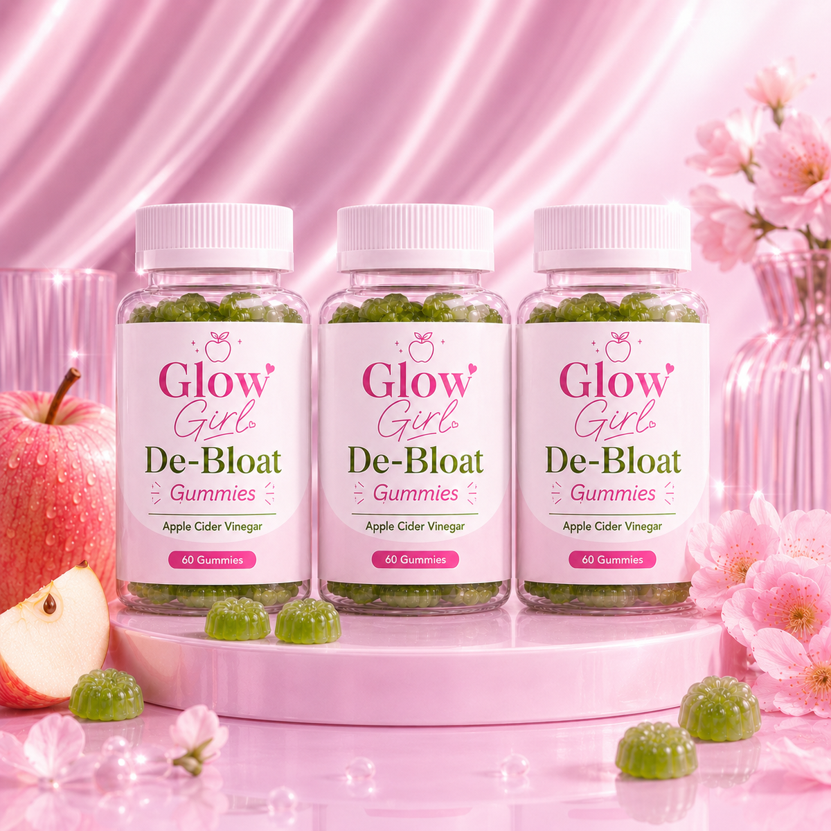 GlowGirl De-Bloat Gummies three bottle bundle